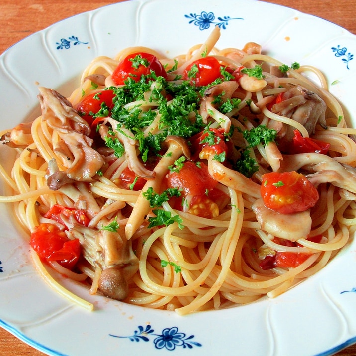 きのことミニトマトのパスタ レシピ 作り方 By カゲジジ 楽天レシピ